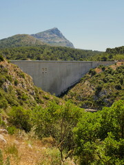 Magnificent landscape of Provence near Aix en Provence ( in vertical format ) with the Bimont dam, and the Sainte-Victoire mountain in the background