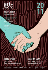 Vector illustration. Poster with layout of text. illustration of hands and text on the theme of the donor day in the background.