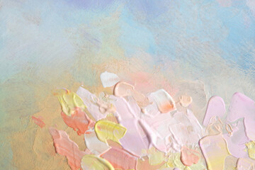 Abstract acrylic and watercolor smear blot painting.  Pastel Color texture horizontal background.