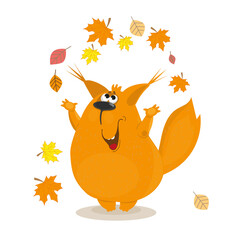 squirrel enjoys autumn leaves