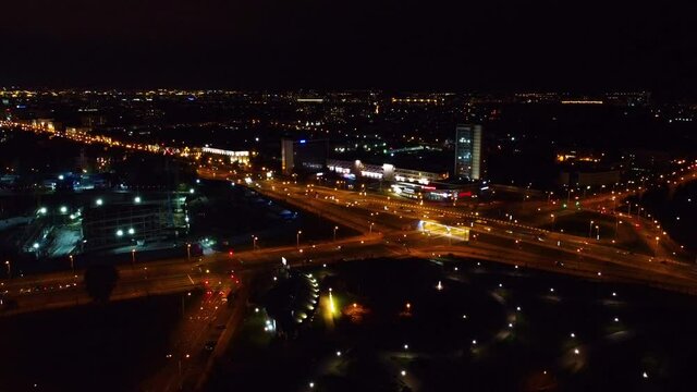 Nice view of the night highway with cars in the city
