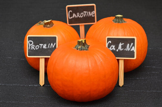 image of bright orange pumpkins and healthy elements  contained in the fruit