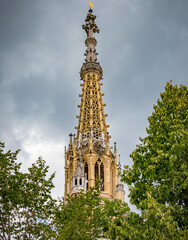 Fototapeta na wymiar Esslingen am NECKAR, Frauenkirche, steeple stands tall in the sky