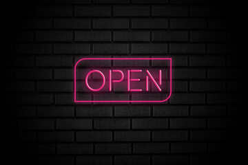 Fototapeta na wymiar Vector neon open sign light style with a colorful red frame on background for shop, cafe, restaurant, banner, promotion, poster party. Bright signboard.