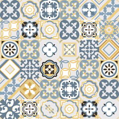 Vintage seamless tile pattern.Morocco, Indian, Arabic, Turkish motifs . Azulejo. Lisbon, Portuguese or Spanish retro tiles mosaic, Mediterranean design.patchwork. vector