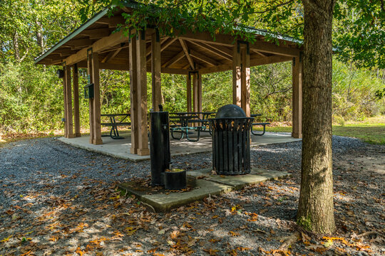 Covered Picnic Area In The Woods