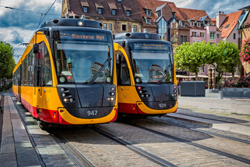 Tram at station stop in Germany