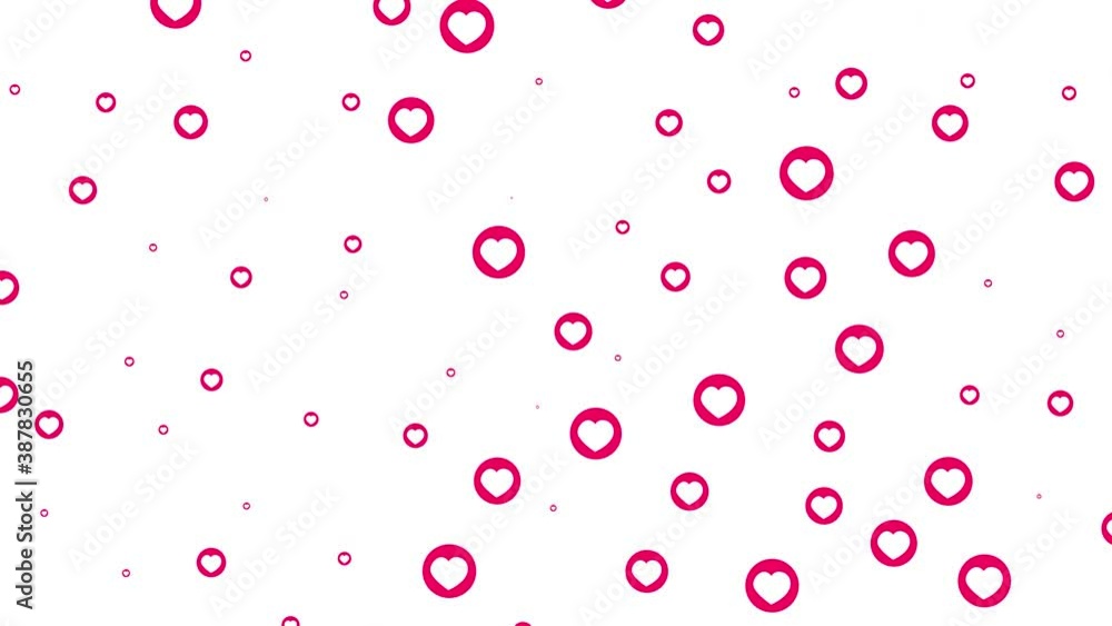 Poster animation like icons motion background. social love hearts icons floating from the bottom like parti