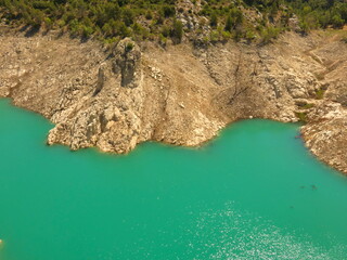Magnificent turquoise blue water of lake of Bimont in Provence near Aix en Provence