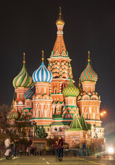 Fototapeta na wymiar St. Basil's Cathedral. Collection of St. Basil's on Red Square in the light of street lamps at night.