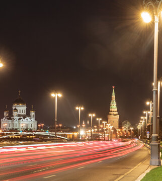 The water tower of the Kremlin. The water tower of the Kremlin fortress at night in the light of city lanterns (lights). © Виктор Лазарев