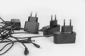 Mobile phone chargers on a white background