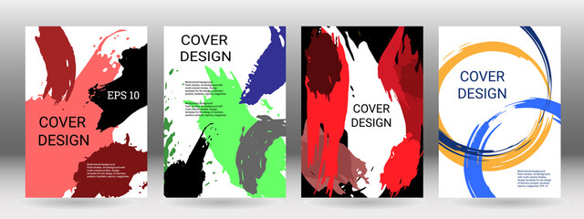 Cover design. Set of covers. Paint strokes. A4 background with multicolored strokes. Design template for the design of banners, posters, booklets, reports, magazines. EPS 10