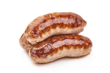 Grilled German Pork Sausages, munich sausage, isolated on white background