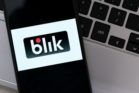 Krakow, Poland - October 20, 2020:  Blik sign on the smartphone screen. Blik is popular polish quick e-payment service in Poland.