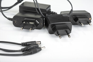 Mobile phone chargers on a white background