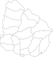 White Blank Flat Departments Map of the South American Country of Uruguay