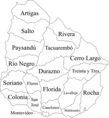 White Labeled Flat Departments Map of the South American Country of Uruguay