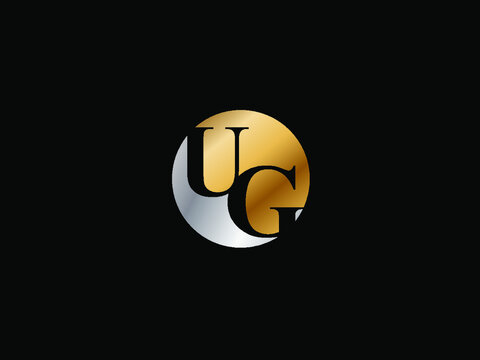 UG initial logo letter with circle shape silver color vector design, logo design for business name.