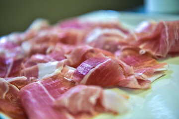 detail of Italian raw ham called San Daniele