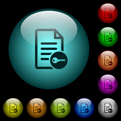 Secure document icons in color illuminated glass buttons