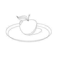 apple on a plate, black and white, line art