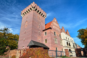 Fototapeta na wymiar red brick tower reconstructed royal castle