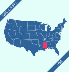 Fototapeta na wymiar Mississippi location on USA map