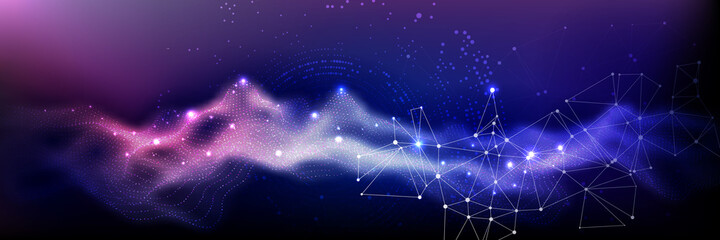 Digital data visualization, polygonal science dark background.