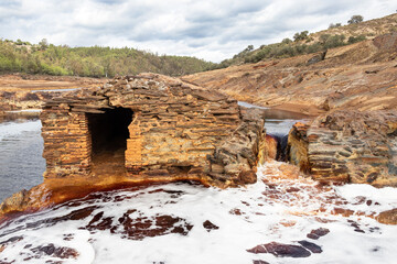 Old watermill in the Rio Tinto river in Huelva, Andalusia, Spain