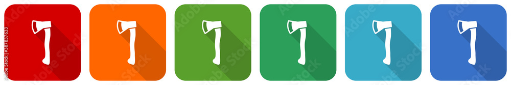 Aufkleber axe icon set, flat design vector illustration in 6 colors options for webdesign and mobile applicati
