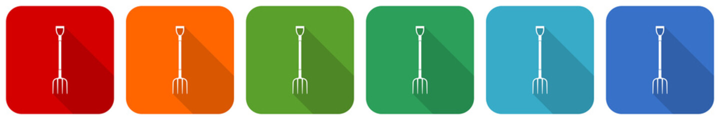 Fork, gardening tool icon set, flat design vector illustration in 6 colors options for webdesign and mobile applications