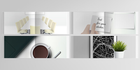 Vector layouts of horizontal presentation design templates for landscape design brochure, cover design, flyer, book design, magazine. Home office concept, study or freelance, working from home.