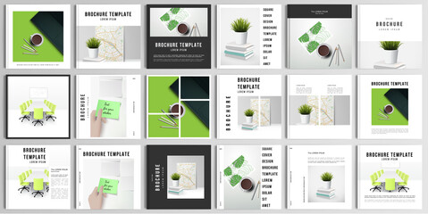Realistic vector layouts of cover mockup design templates for square brochure, cover design, flyer, book design, magazine, poster. Home office concept, study or freelance, working from home.