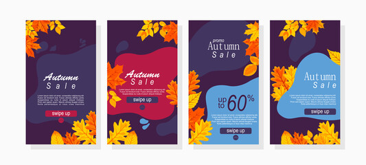 Obraz na płótnie Canvas set of banners with leaves and abstract shape for autumn sale banner promotion stories