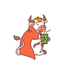 White bull with cup hot drink - chinese new year symbol or logo for kids stickers