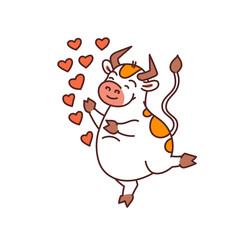 White lover bull - chinese new year symbol or logo for kids stickers