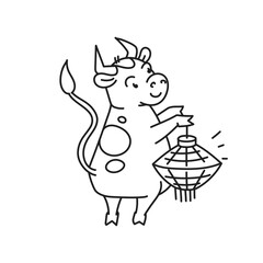 White metal bull with lantern - chinese new year symbol or logo for kids stickers