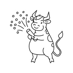 White metal bull with firecracker - chinese new year symbol or logo for kids stickers