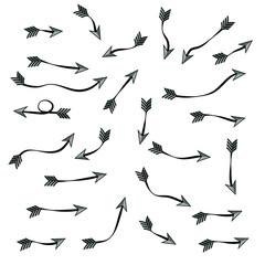 Set of rough hand drawn, handmade elements arrows, waypoints isolated on white background EPS Vector
