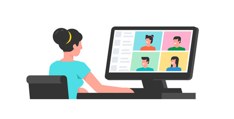 Online Conference. Group video chat. Remote team work. Flat Style. isolated on white background