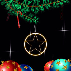 Christmas decorations balls sticks stars