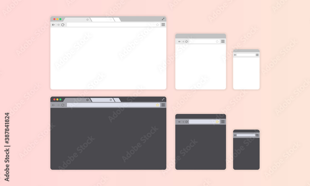 Aufkleber browser window banner. light and dark theme. computer and phone display. vector on isolated backgrou