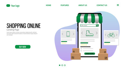 Shopping online landing page design template for website and app commerce
