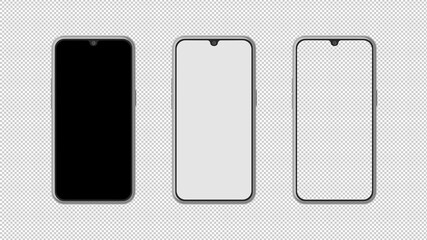 Modern mobile phone blank, white, transparent screen design. 3D-rendering