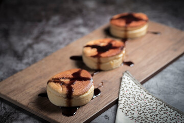 High angle shot of homemade pies on a wooden board © fuen30