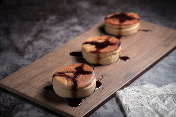 High angle shot of homemade pies on a wooden board © fuen30