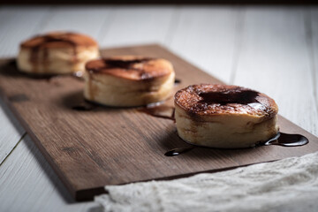 High angle shot of homemade pies on a wooden board