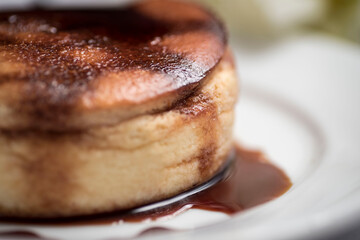 Closeup shot of a fresh homemade pie with caramel sauce