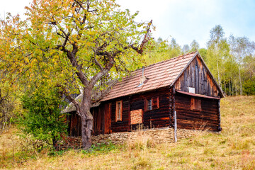 Colorful autumn landscape in the Romanian Carpathians, Fantanele village, Sibiu county, Cindrel mountains, 1100m, Romania